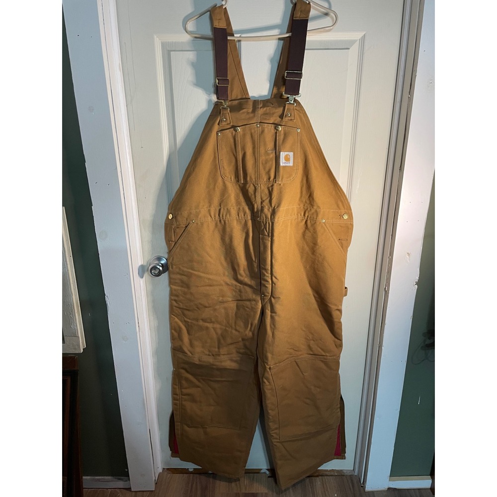 Carhartt R02 Bib Overalls 50x28 Brown Arctic Quilt Lined USA Made NWOT Workwear‎